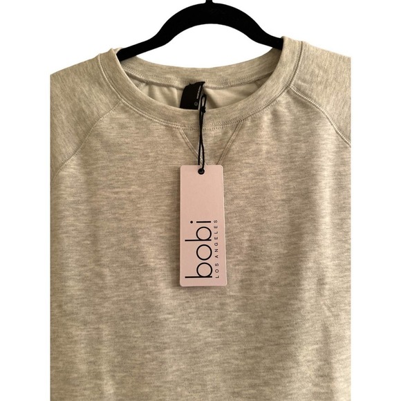 Bobi Women’s Split Hem Raglan Comfy French Terry Top in Light Grey Size S - Picture 4 of 8